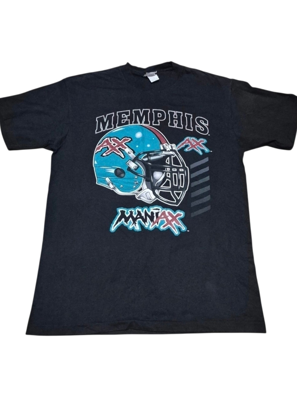 Vintage 2001 XFL Memphis Maniax Champion T-Shirt - Helmet Graphic Black Large